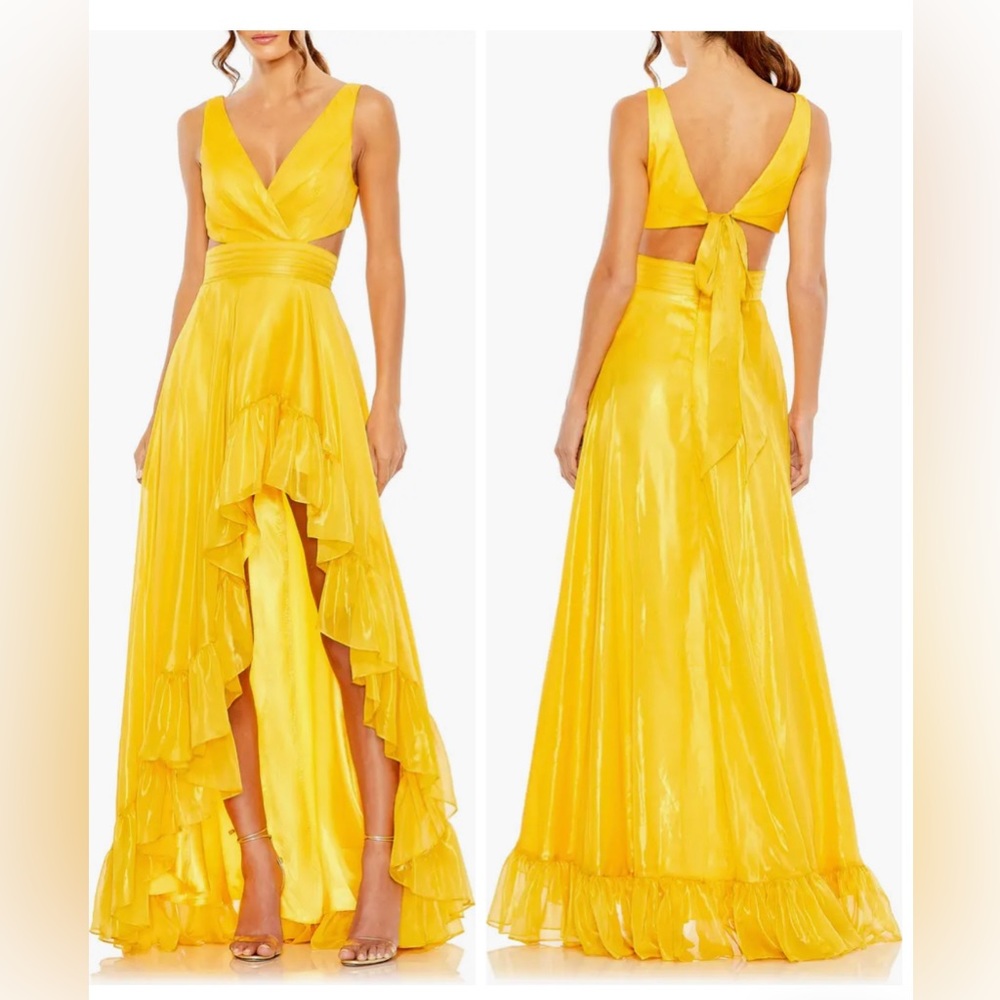 Ieena for Mac Duggal Metallic Cascade Detail A-Line Gown